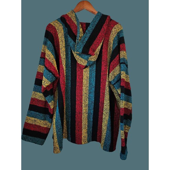 Vel Mex Mexican Baja Blanket Hoodie Poncho Stoner Hippie Surfer Sweater Men XXL - Picture 2 of 8
